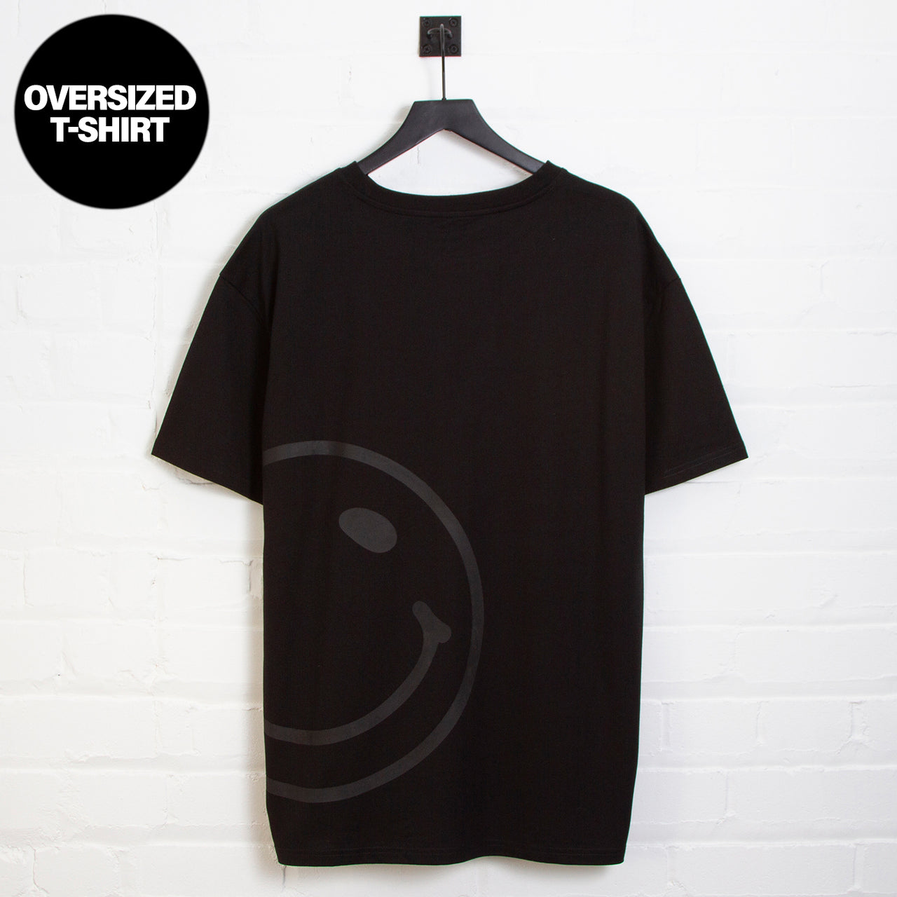 Black On Black Side Smiley - Oversized Tshirt - Black
