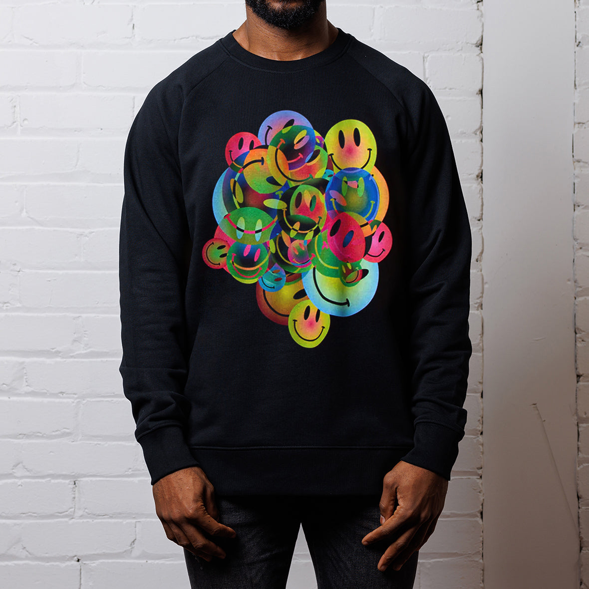 All The Smileys Front Print - Sweatshirt - Black