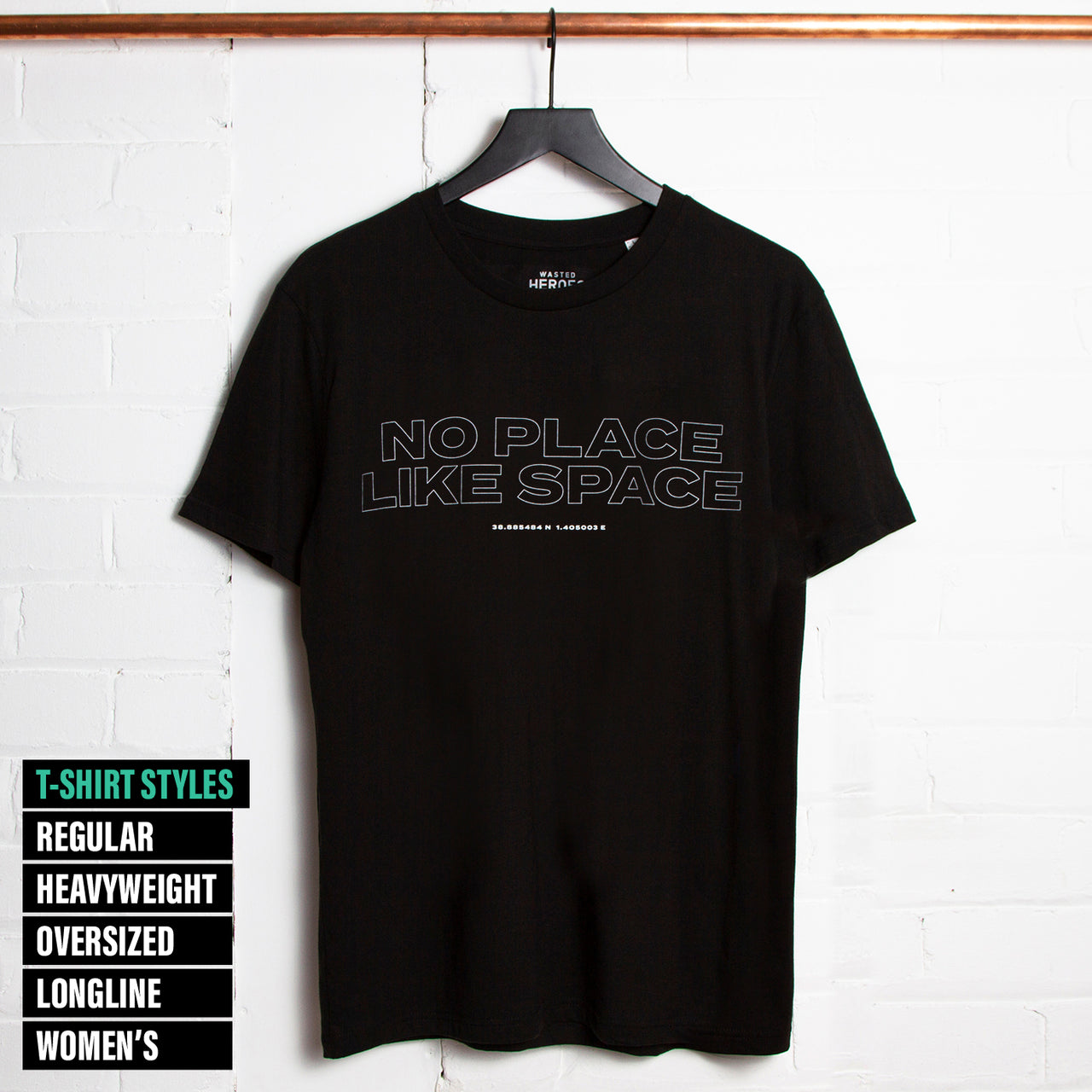 No Place Like Space Front Print - Tshirt - Black