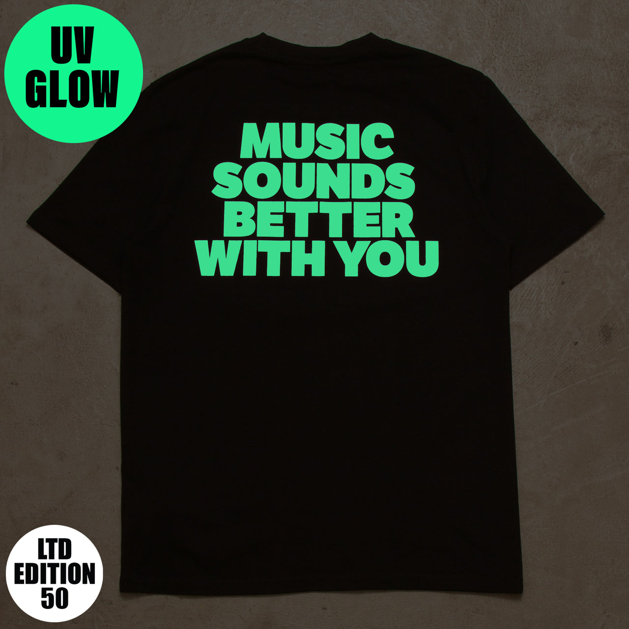 Ltd Edition UV Glow Music Sounds Back Print - Tshirt - Black