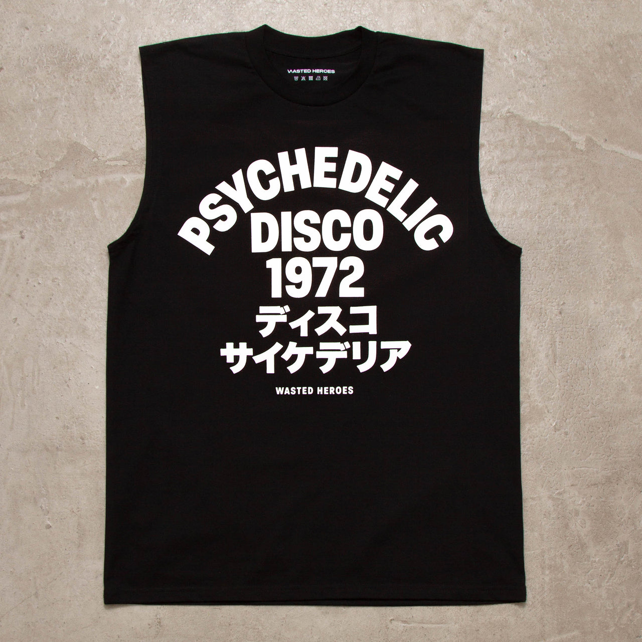 1972 Psychedelic Disco Front Print  - Tank Tshirt - Black