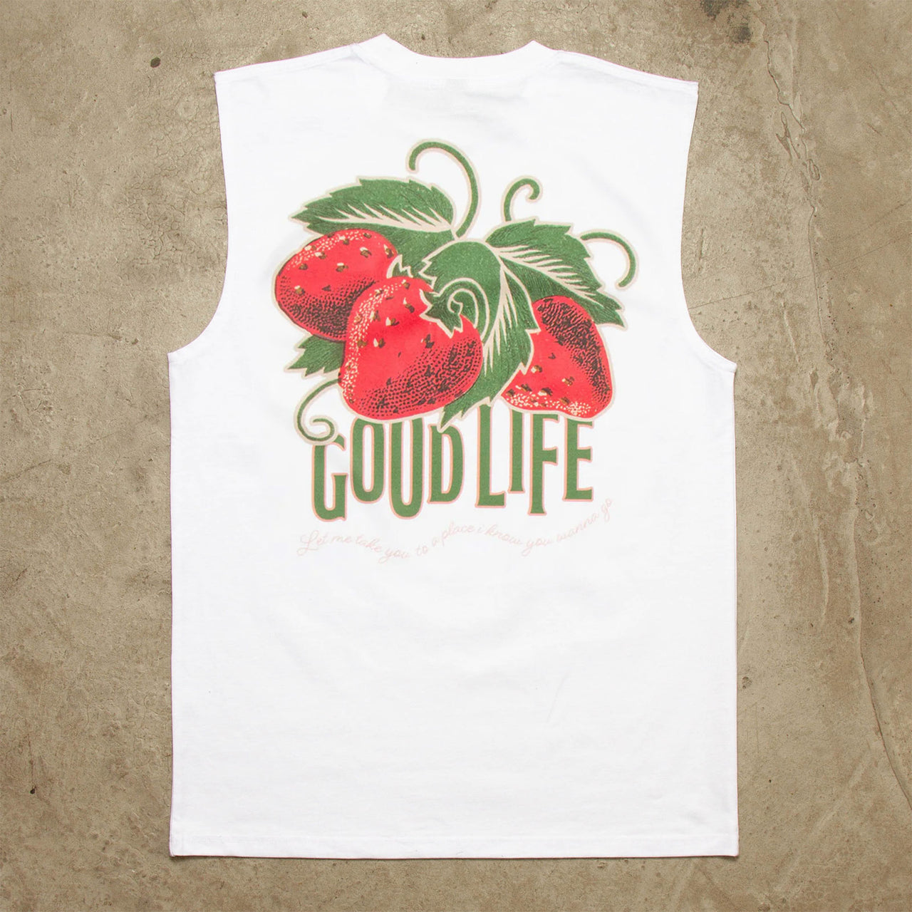 Strawberry Good Life Back Print - Tank Tshirt - White