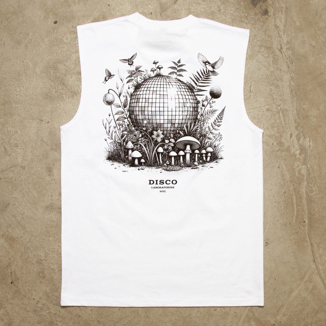 Ecology Disco Labs Back Print - Tank Tshirt - White