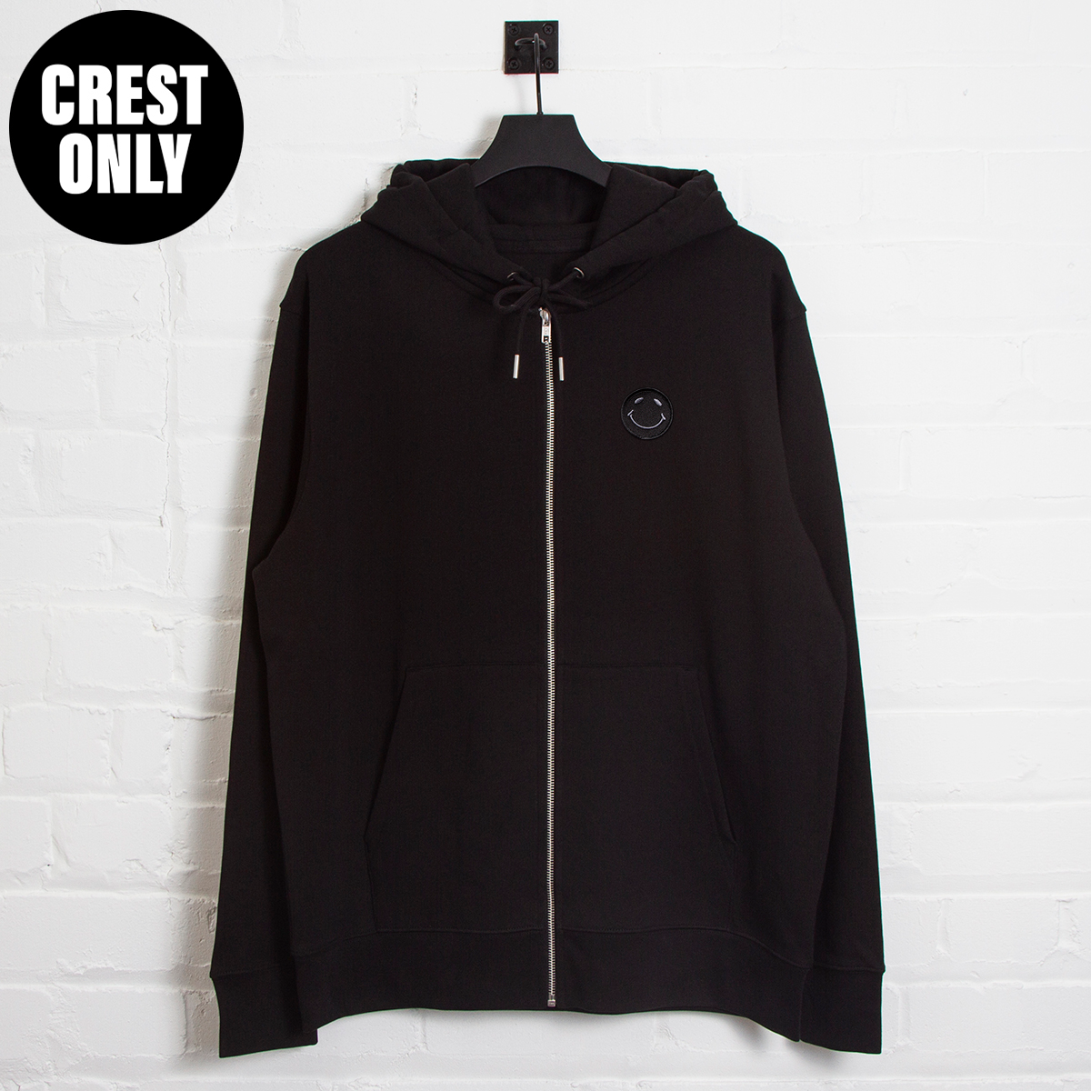 BB Smiley Crest - Zipped Hood - Black
