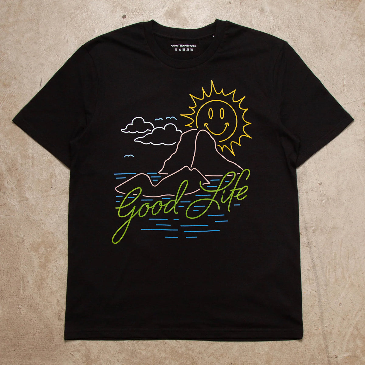 Neon Es Vedrà Good Life Front Print - Tshirt - Black