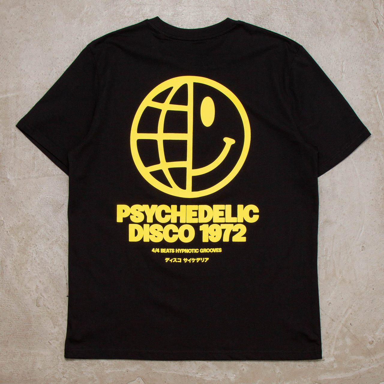 Global Psychedelic Disco 1972 Yellow Back Print - Tshirt - Black