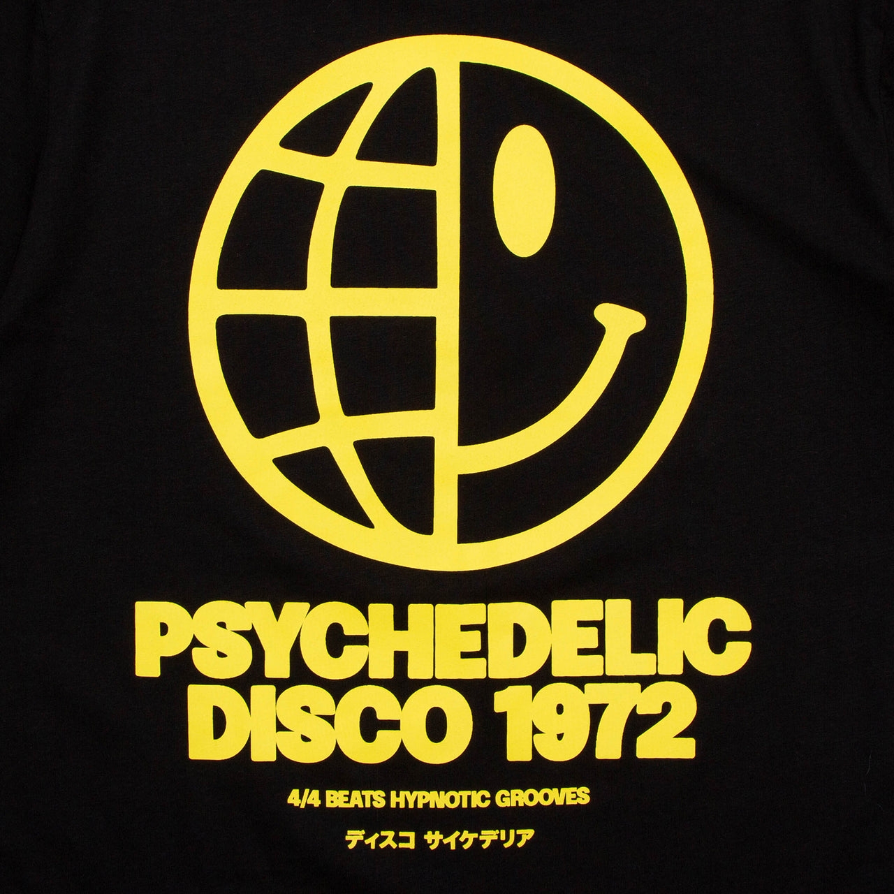 Global Psychedelic Disco 1972 Yellow Back Print - Tshirt - Black