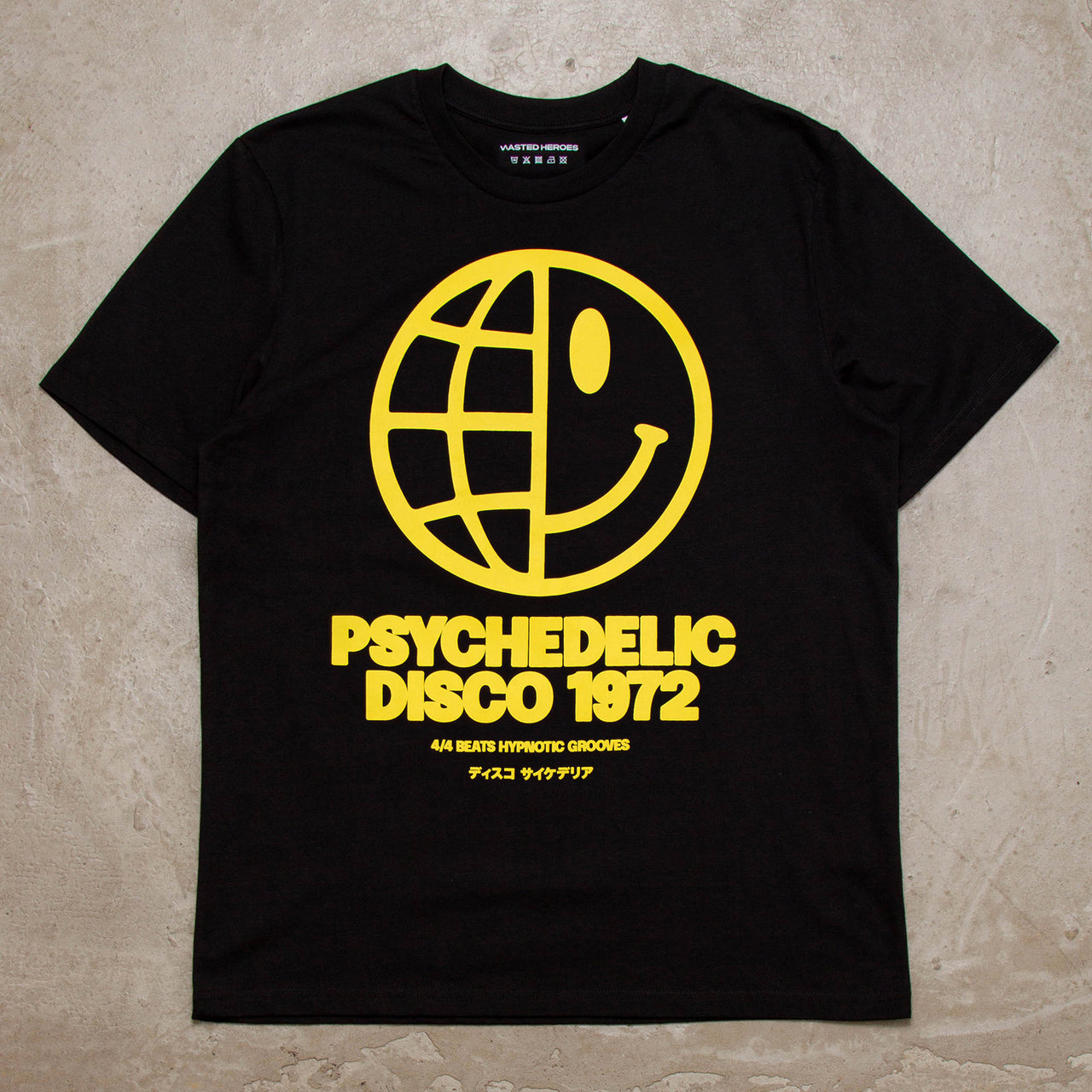 Global Psychedelic Disco 1972 Yellow Front Print - Tshirt - Black