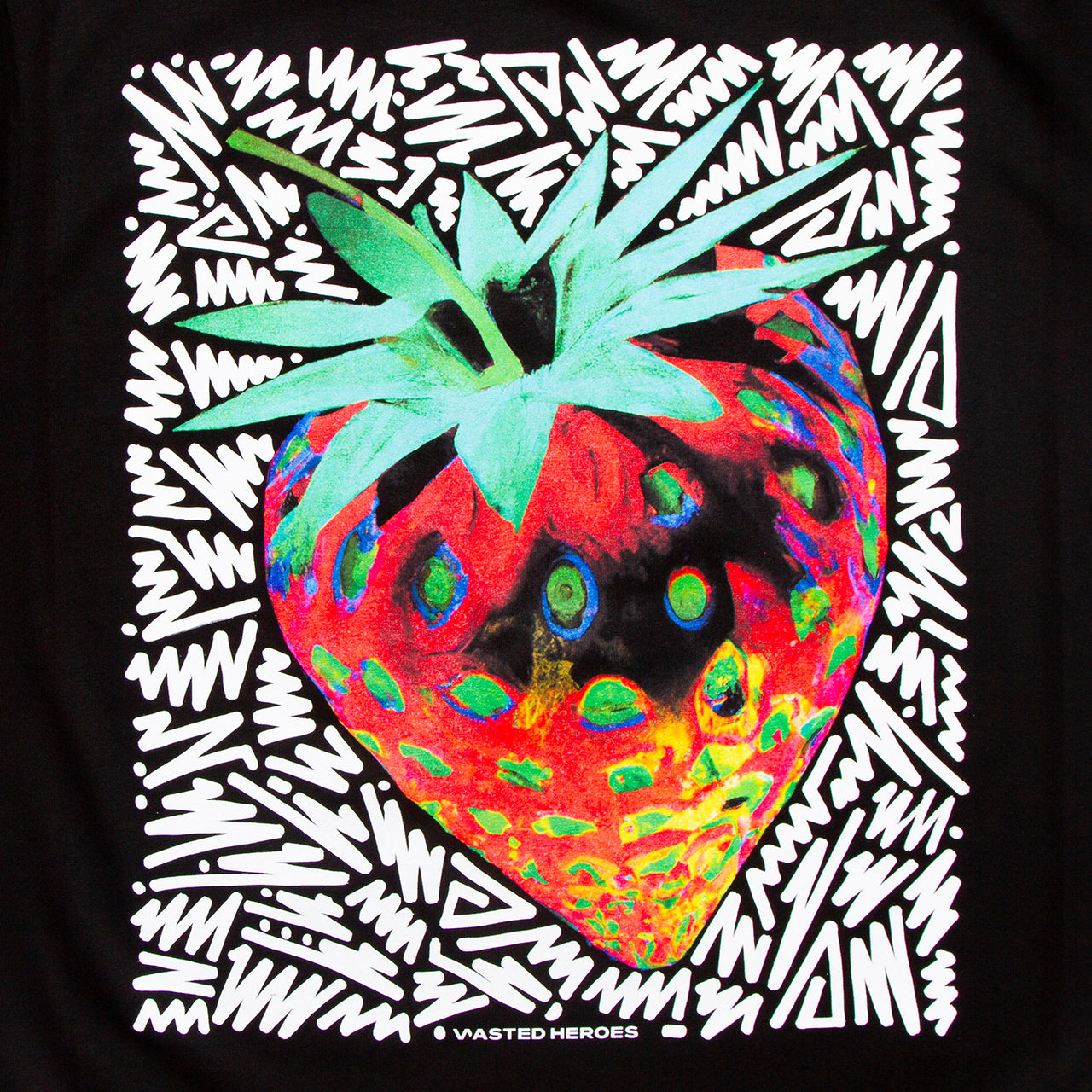 Doodle Strawberry Back Print - Tshirt - Black