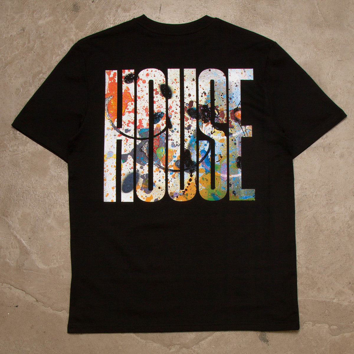Spray Smiley Higher House Back Print - Tshirt - Black