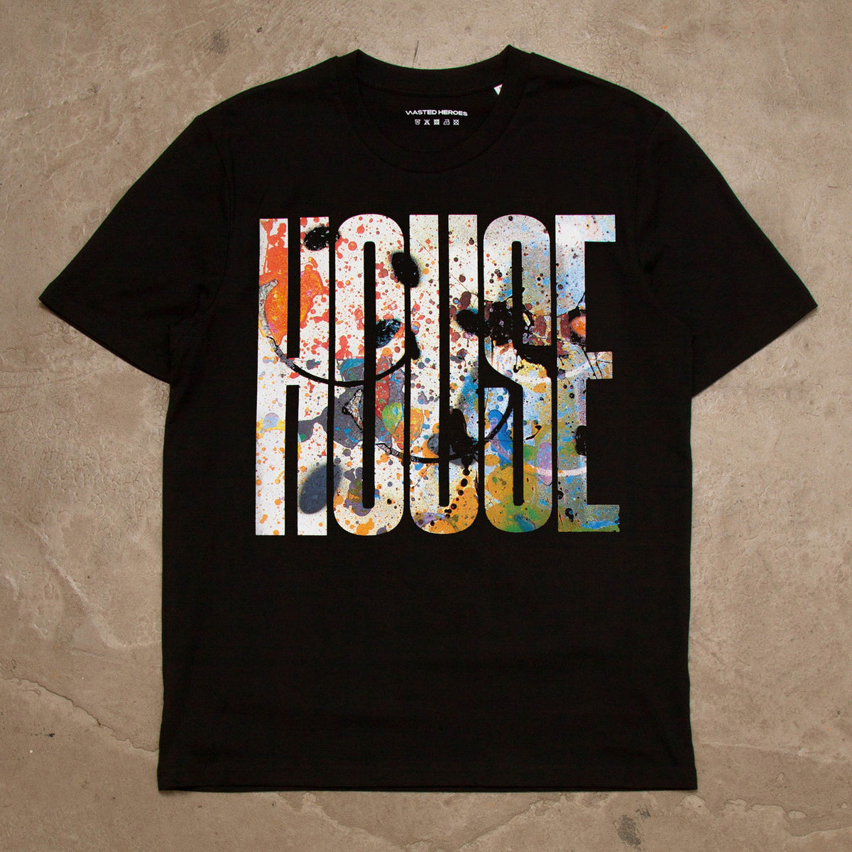 Spray Smiley Higher House Front Print - Tshirt - Black