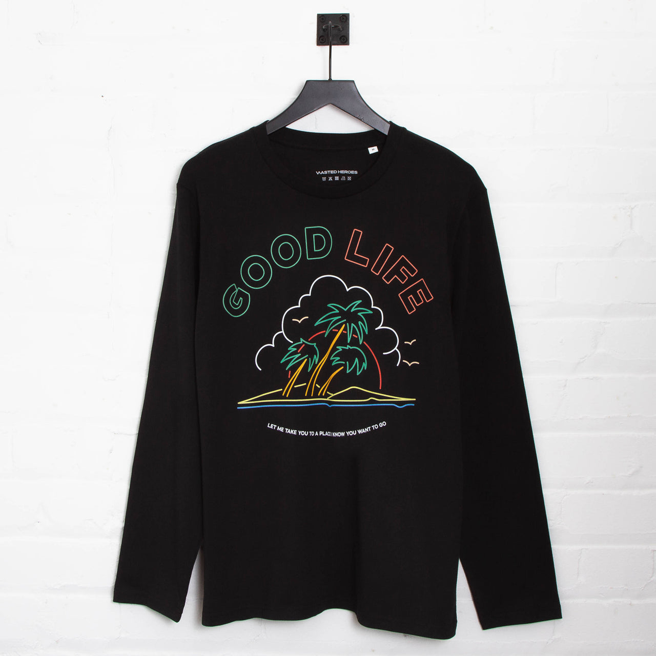 Neon Good Life Front Print - Long Sleeve Tshirt - Black