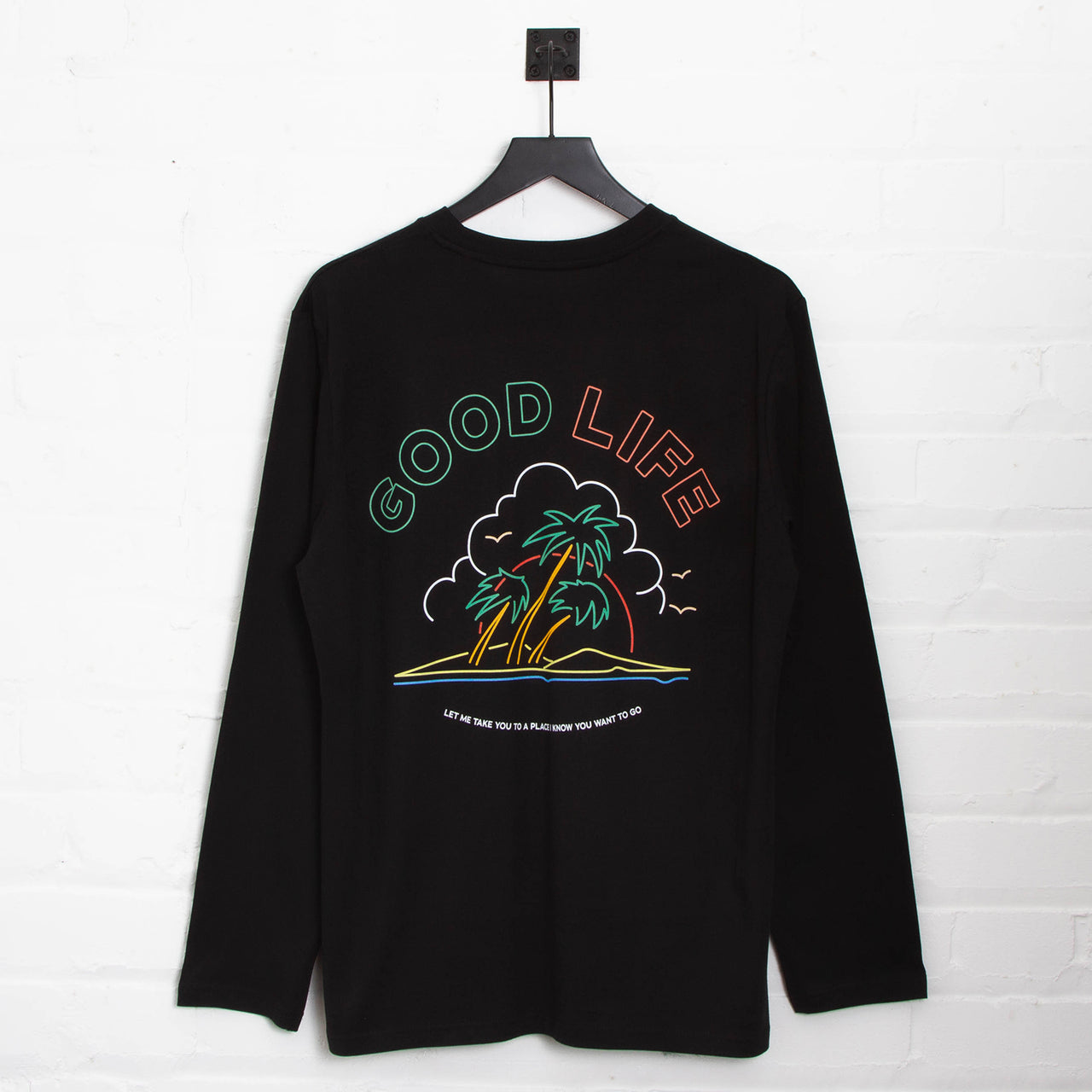 Neon Good Life Back Print - Long Sleeve Tshirt - Black