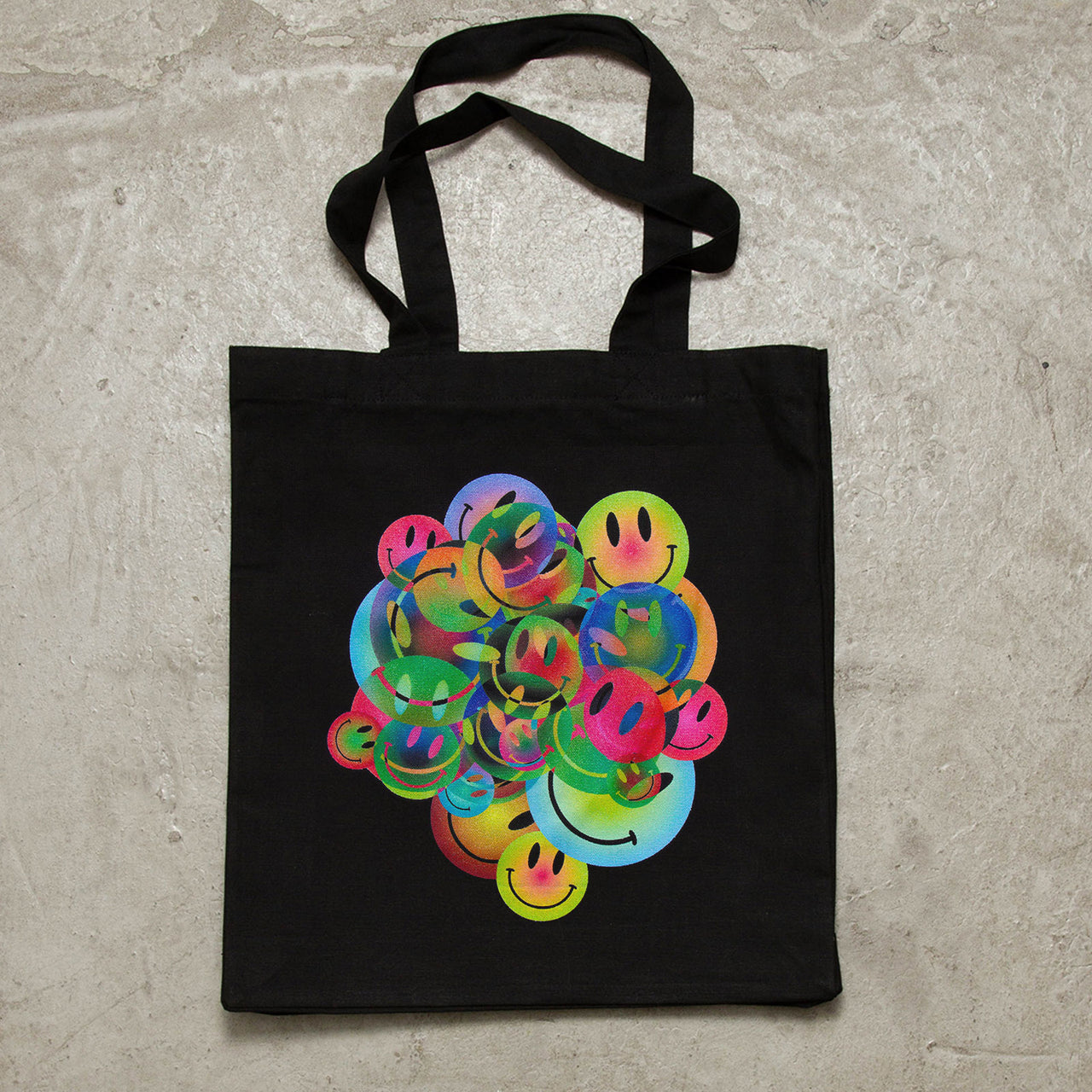 All The Smileys - Gusset Tote Bag - Black