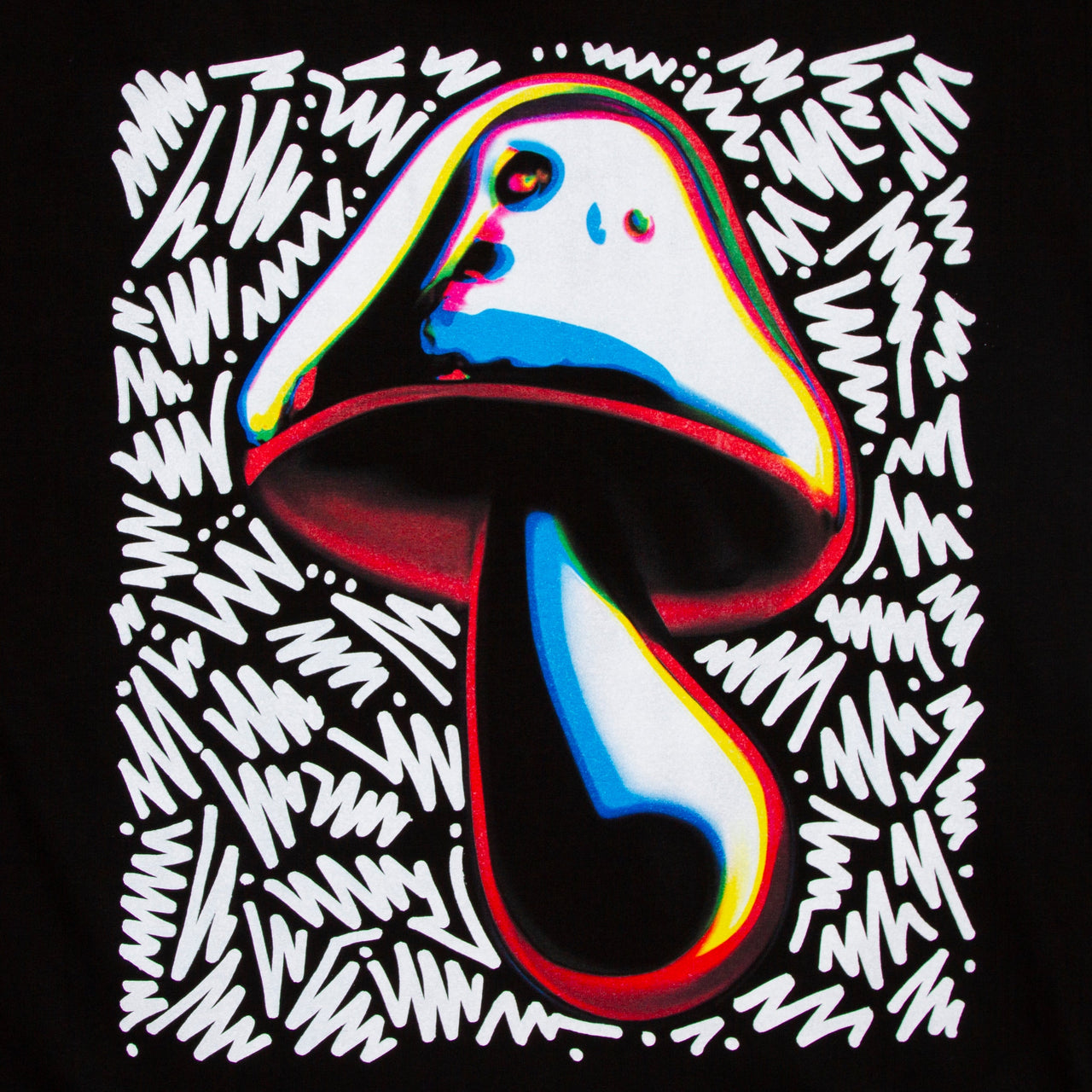 Doodle Shroom Front Print - Tshirt - Black