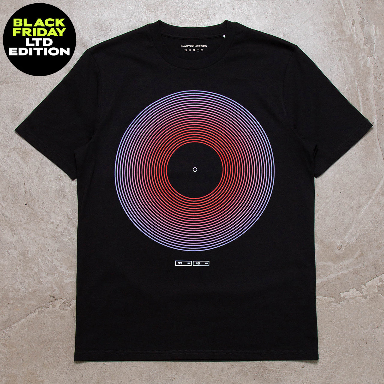 BF Vinyl Blue Red Front Print - Tshirt - Black