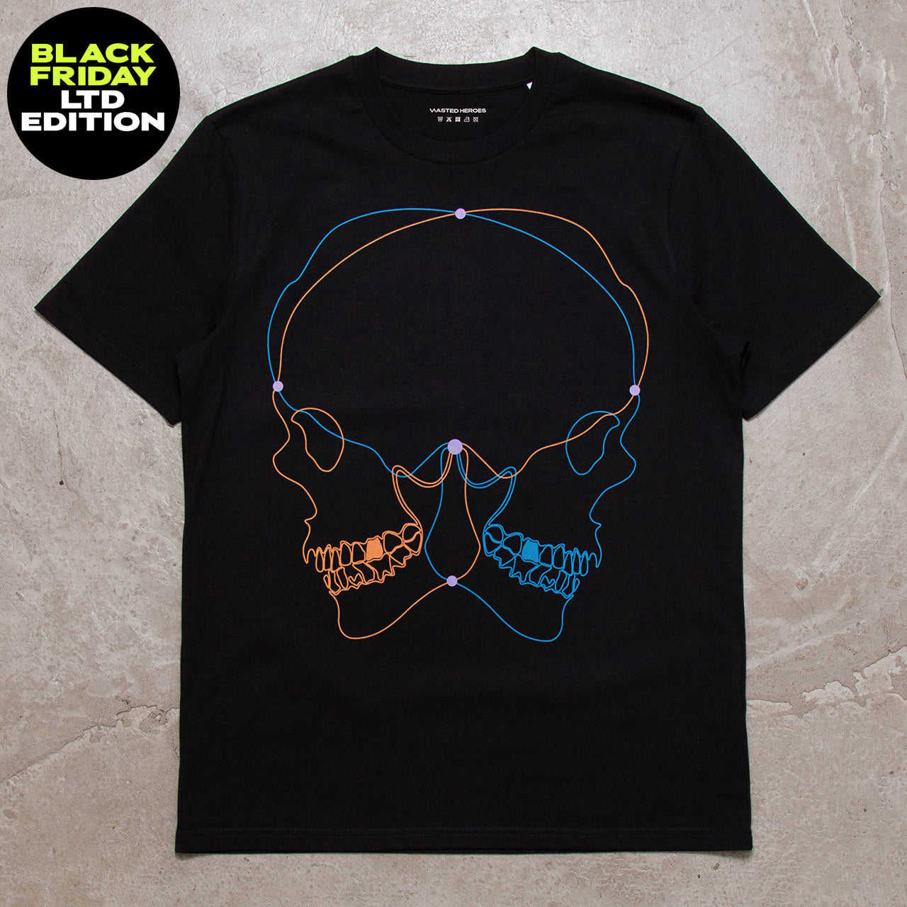 BF Skulls Orange Blue Front Print - Tshirt - Black