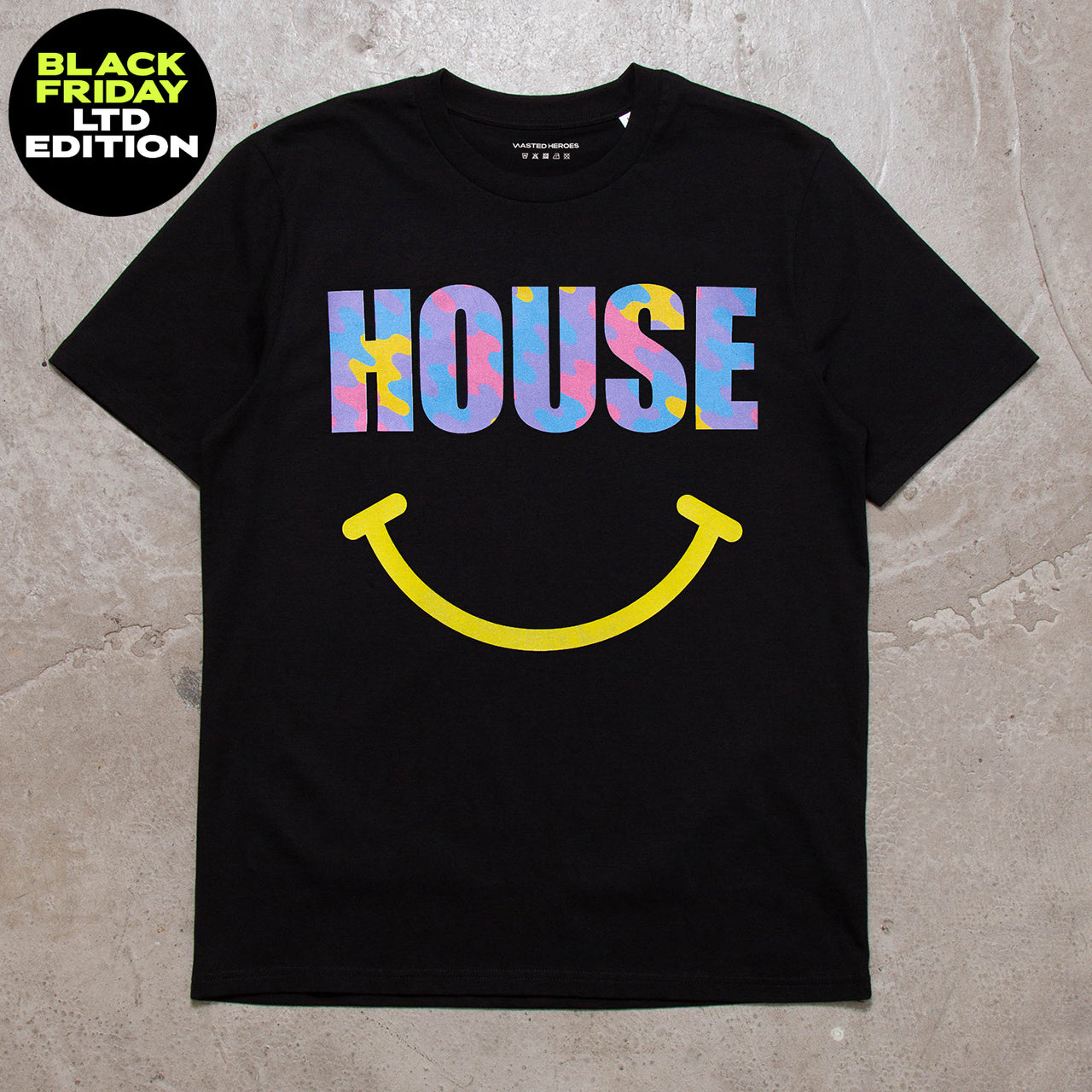 BF Haze Smiley House Front Print - Tshirt - Black