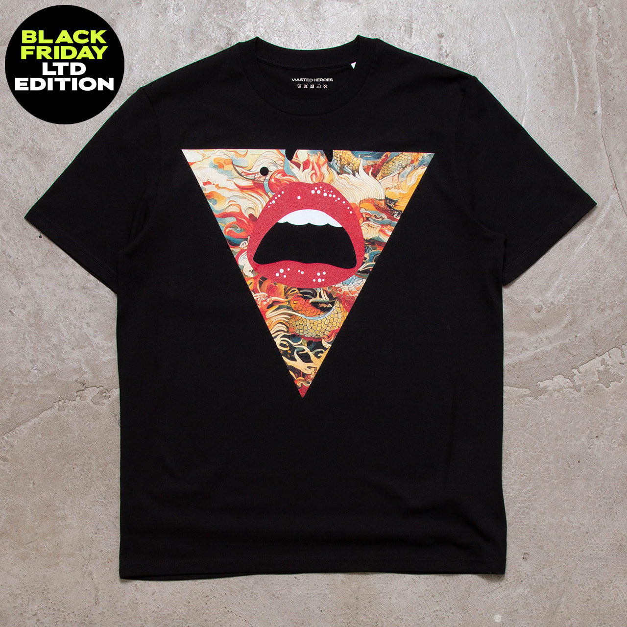 BF Dragon Triangle Face Front Print - Tshirt - Black