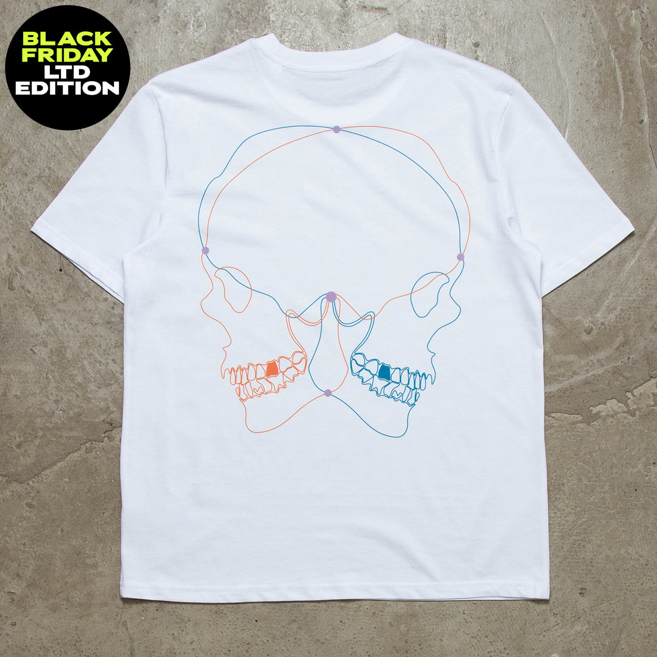 BF Skulls Orange Blue Back Print - Tshirt - White