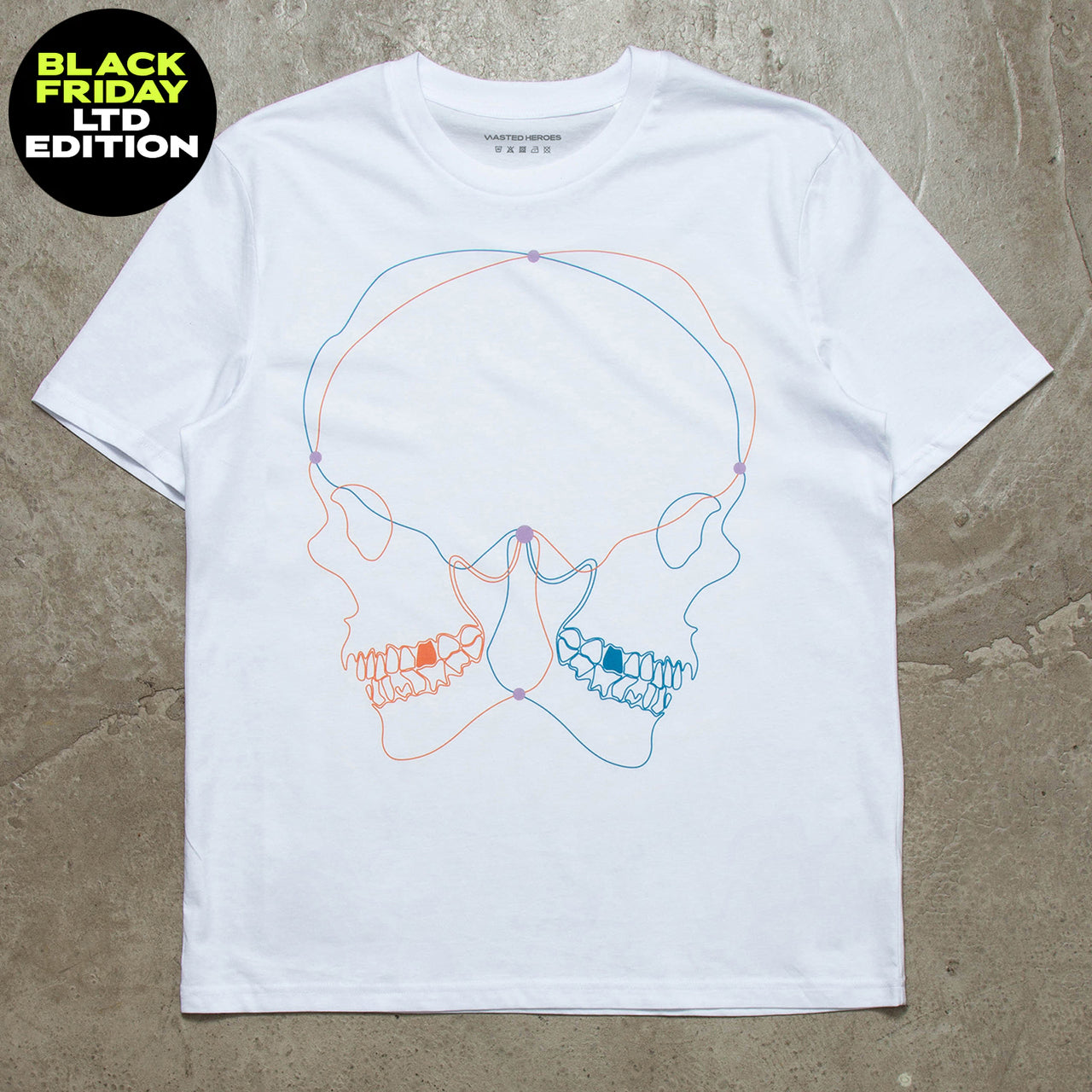 BF Skulls Orange Blue Front Print - Tshirt - White