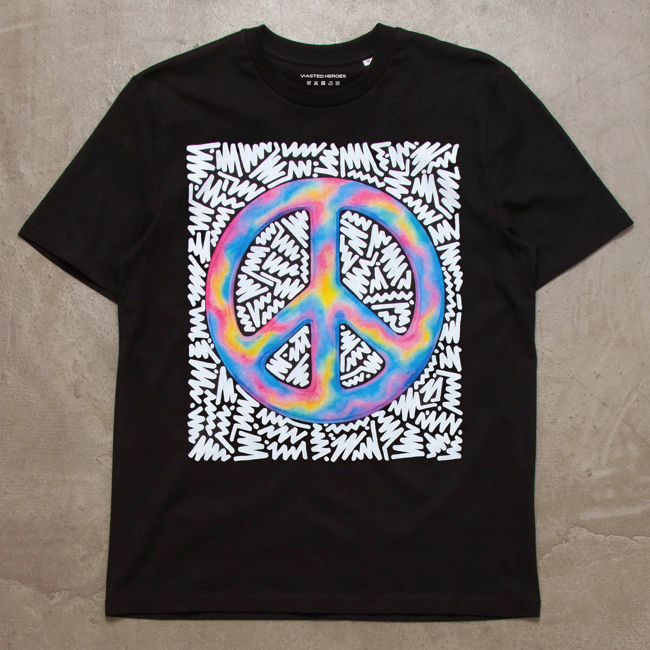 Doodle Peace Front Print - Tshirt - Black