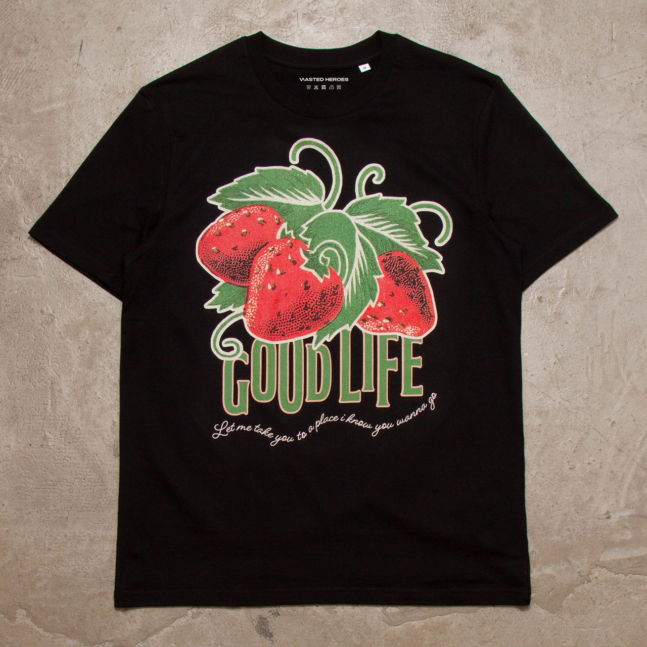 Strawberry Good Life Front Print - Tshirt - Black