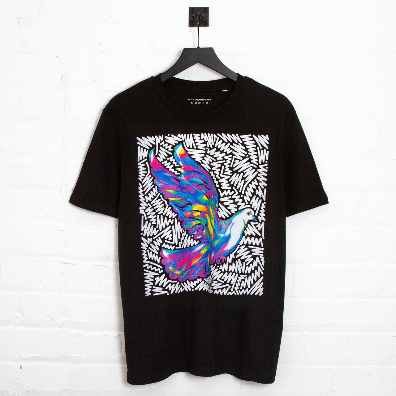 Doodle Dove Front Print - Tshirt - Black