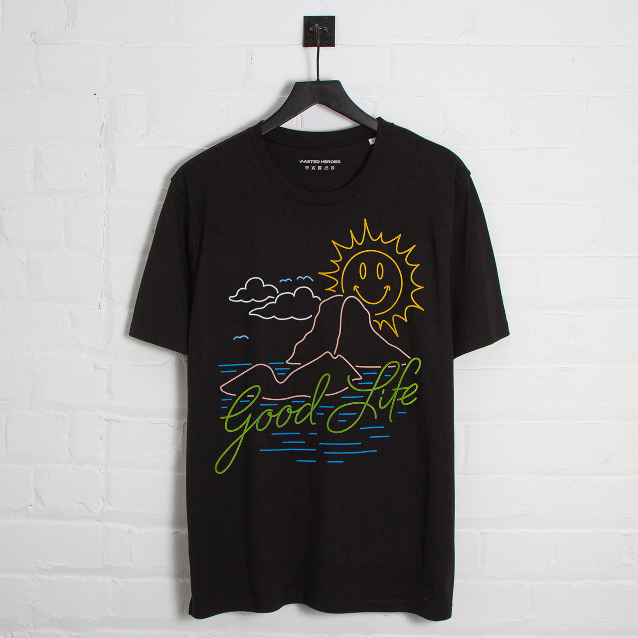 Neon Es Vedrà Good Life Front Print - Tshirt - Black