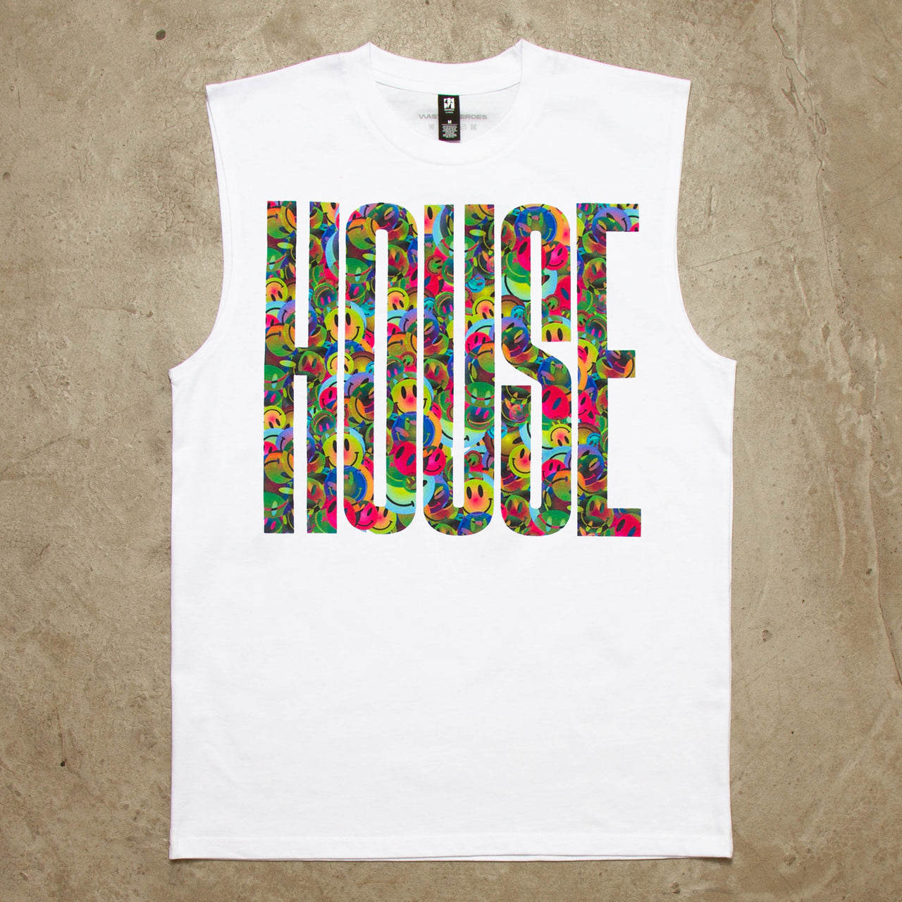 Smiley Higher House Front Print - Tank Tshirt - White