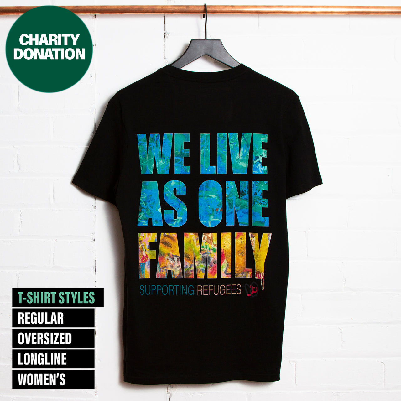 One Family Refugee Back Print - Tshirt - Black