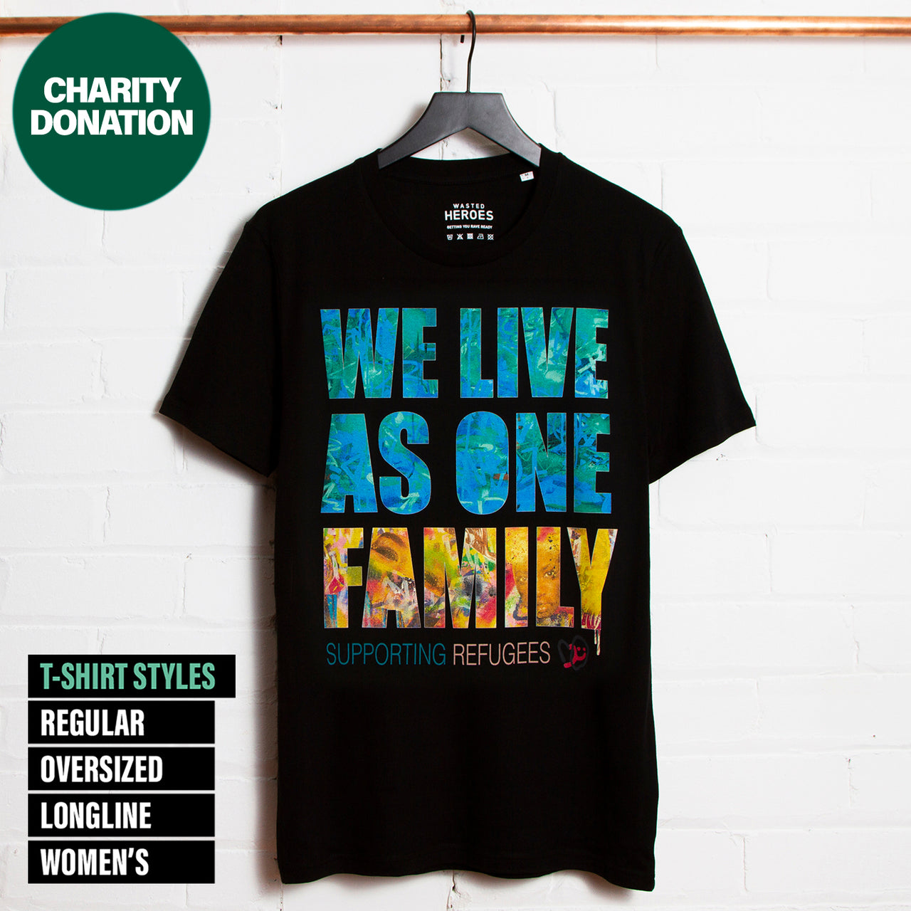 One Family Refugee Front Print - Tshirt - Black