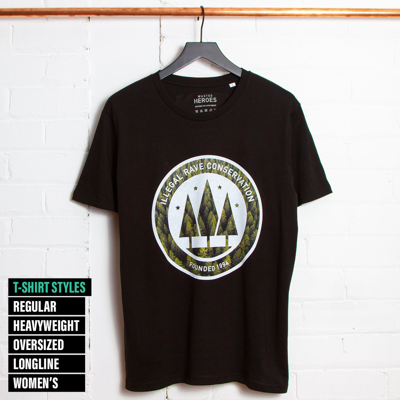 Illegal Rave Forest Front Print - Tshirt - Black