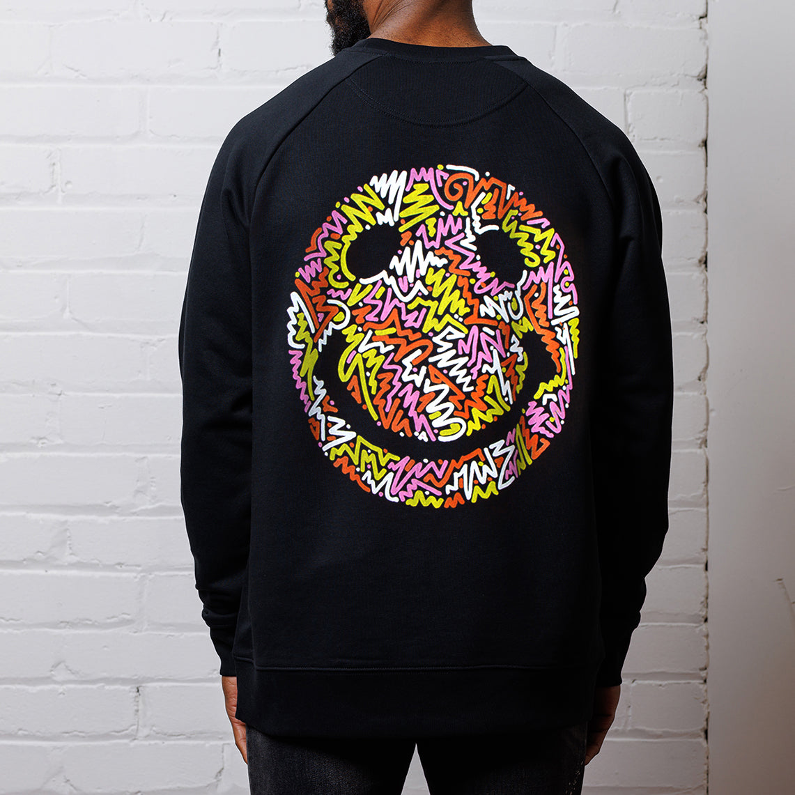 Doodle Smiley Back Print - Sweatshirt - Black