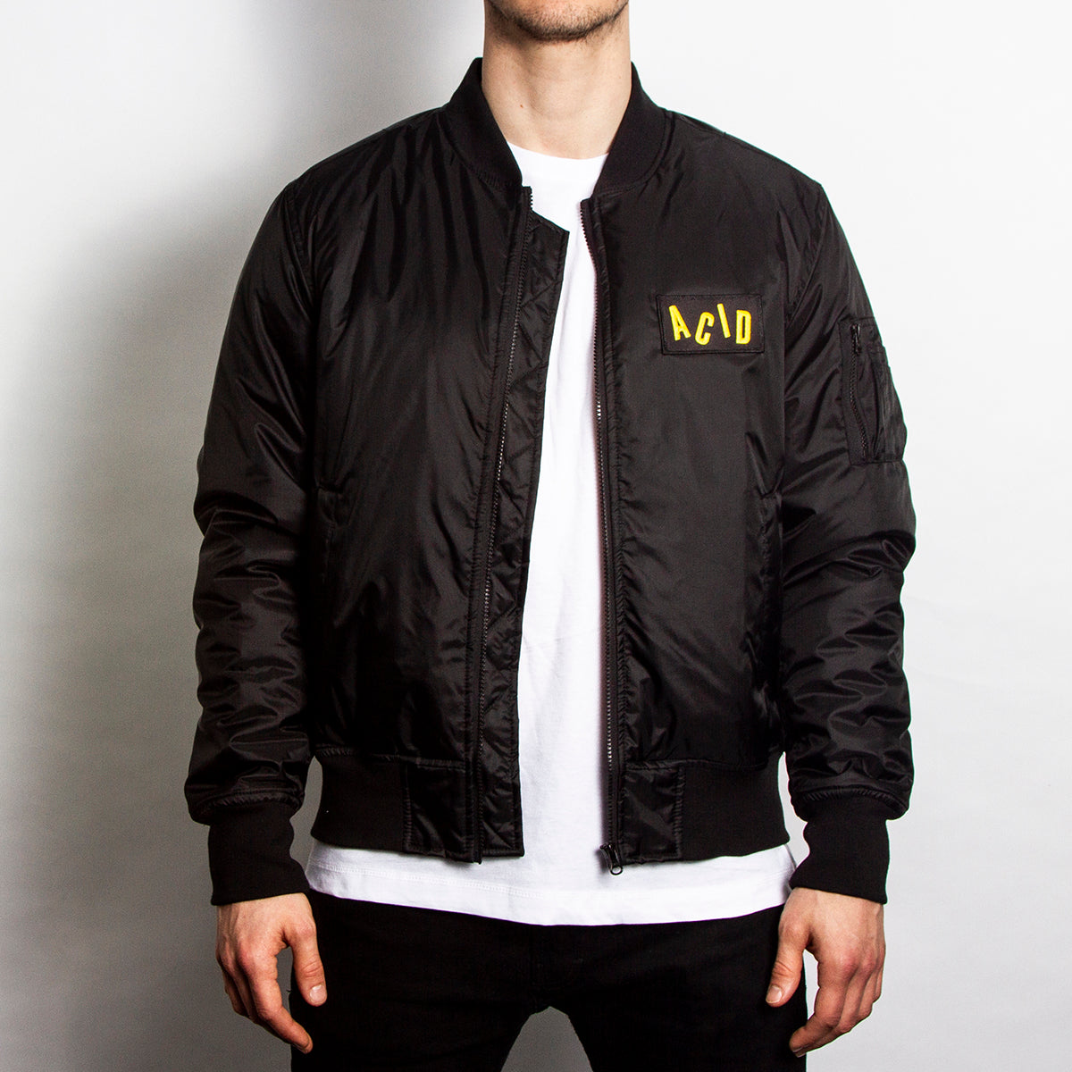 Acid Letter - Padded Bomber Jacket - Black - Wasted Heroes