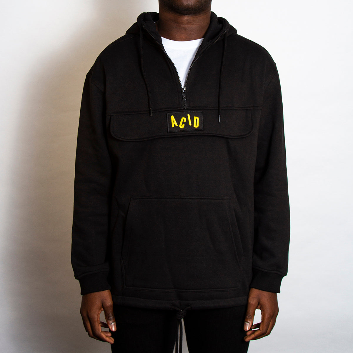 Acid Letter - 3/4 Zipped Pullover Hood - Black - Wasted Heroes