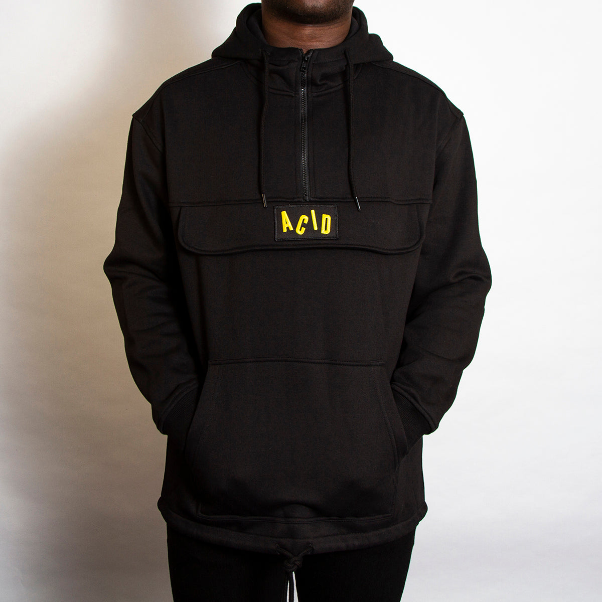 Acid Letter - 3/4 Zipped Pullover Hood - Black - Wasted Heroes