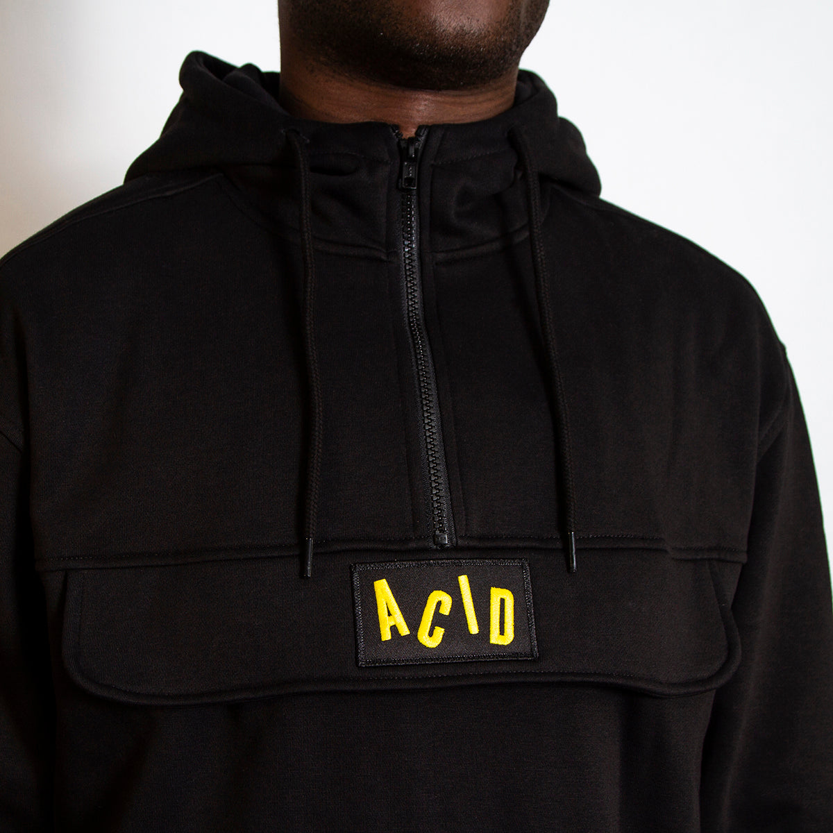 Acid Letter - 3/4 Zipped Pullover Hood - Black - Wasted Heroes