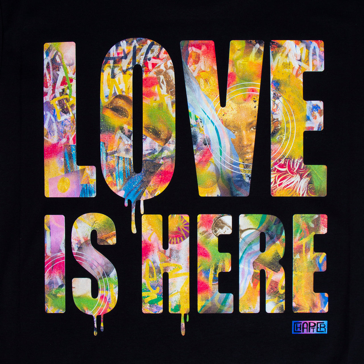 Love Is Here Front Print - Tshirt - Black