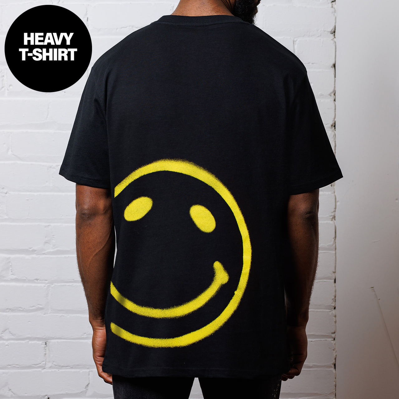 Stencilled Side Smiley Back - Heavy Tshirt - Black