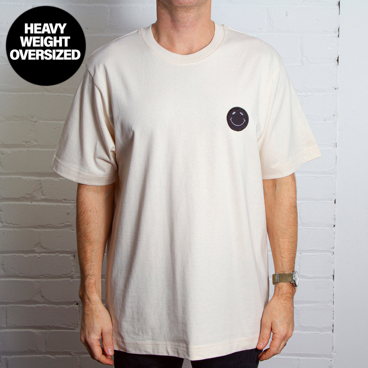 BB Smiley Crest  - Heavyweight Oversized Tshirt - Natural Raw