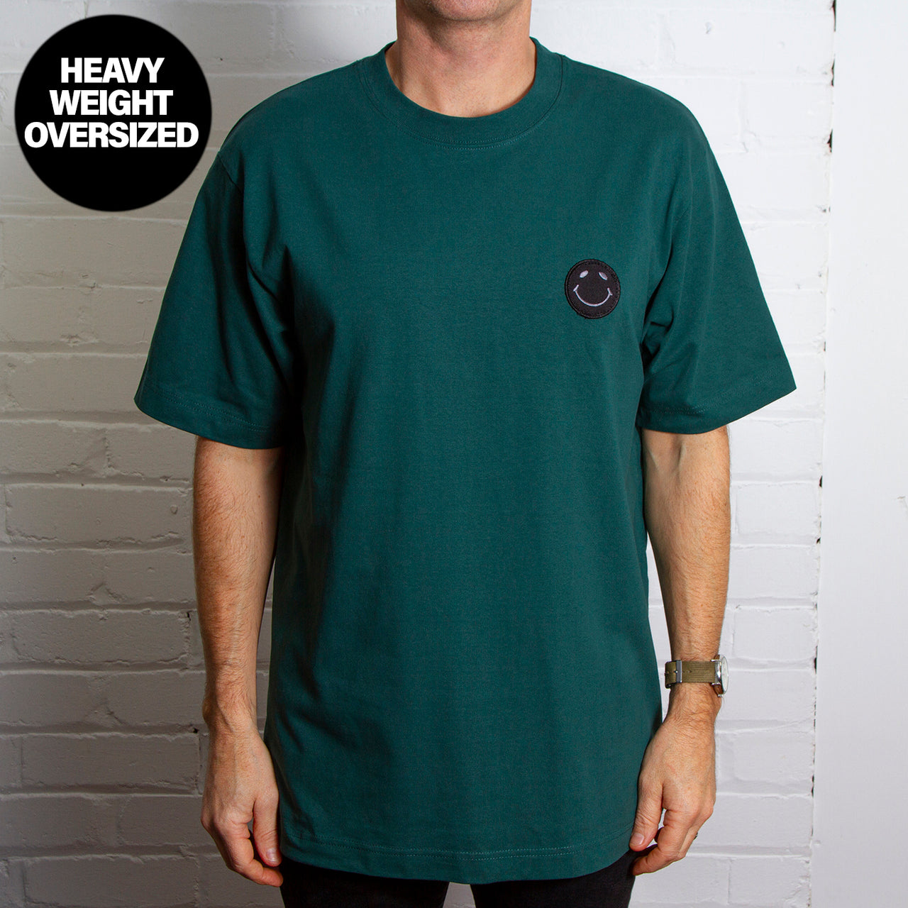 BB Smiley Crest  - Heavyweight Oversized Tshirt - Glazed Green