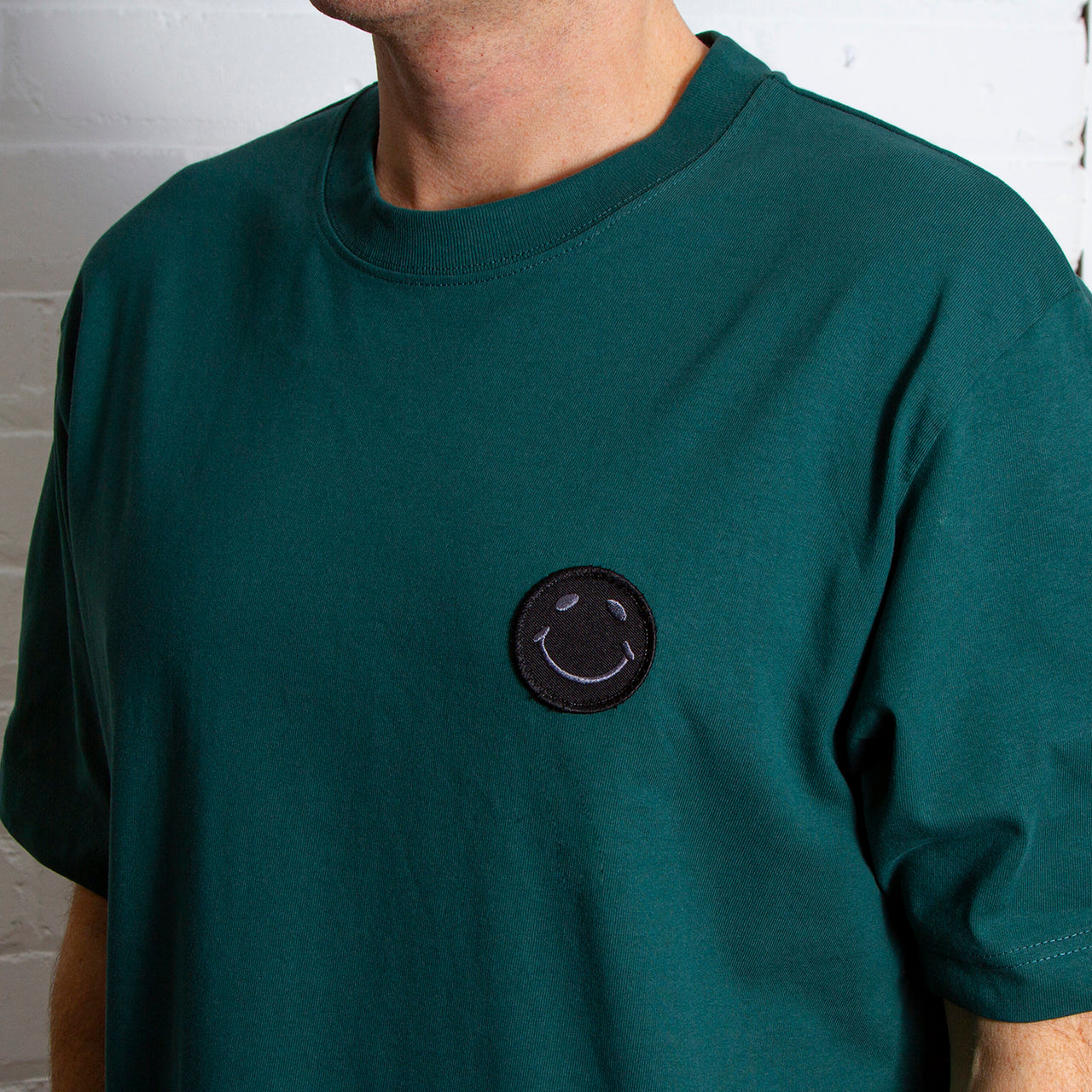 BB Smiley Crest  - Heavyweight Oversized Tshirt - Glazed Green