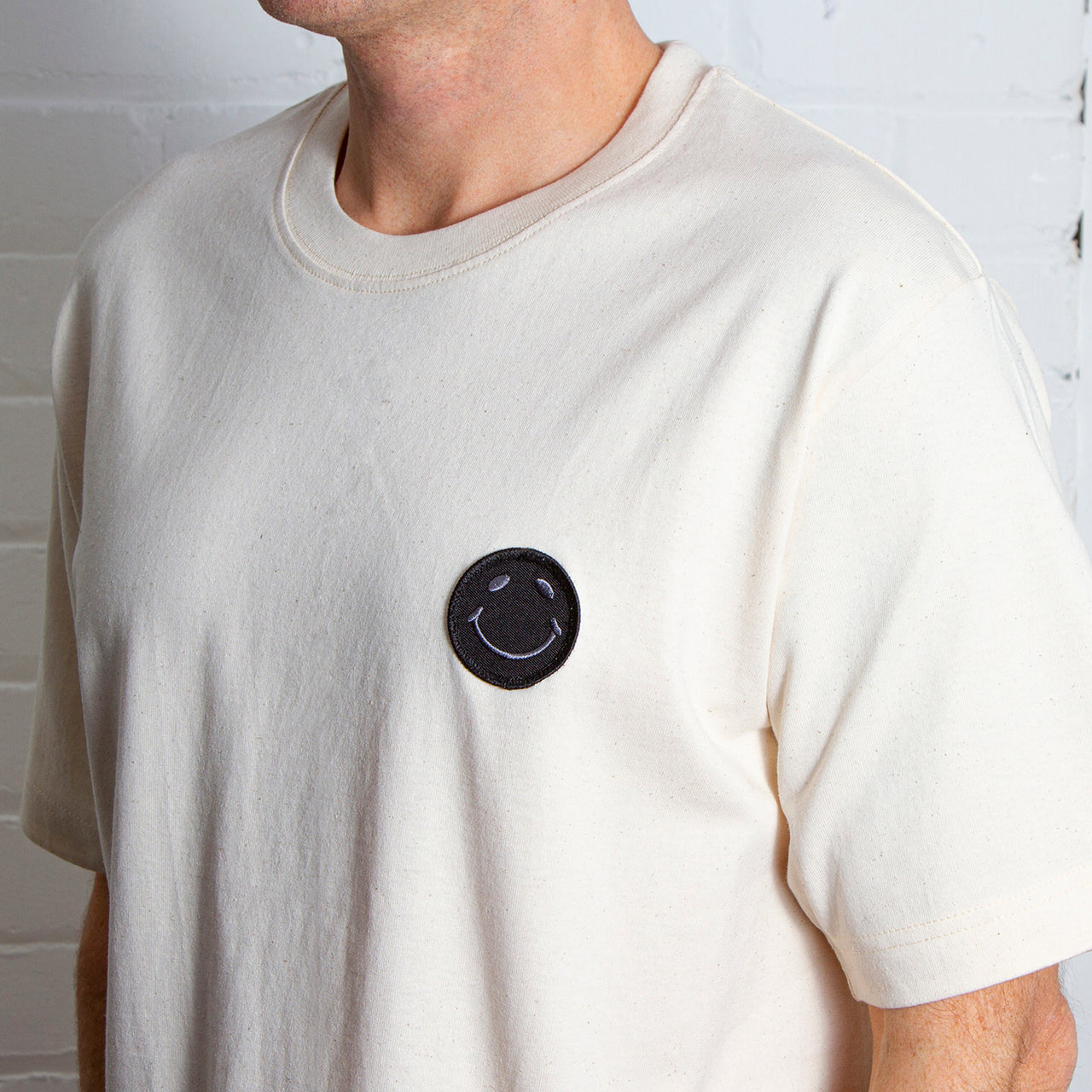 BB Smiley Crest  - Heavyweight Oversized Tshirt - Natural Raw
