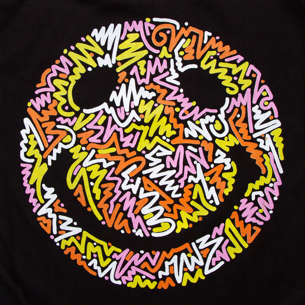 Doodle Smiley Front Print - Tshirt - Black