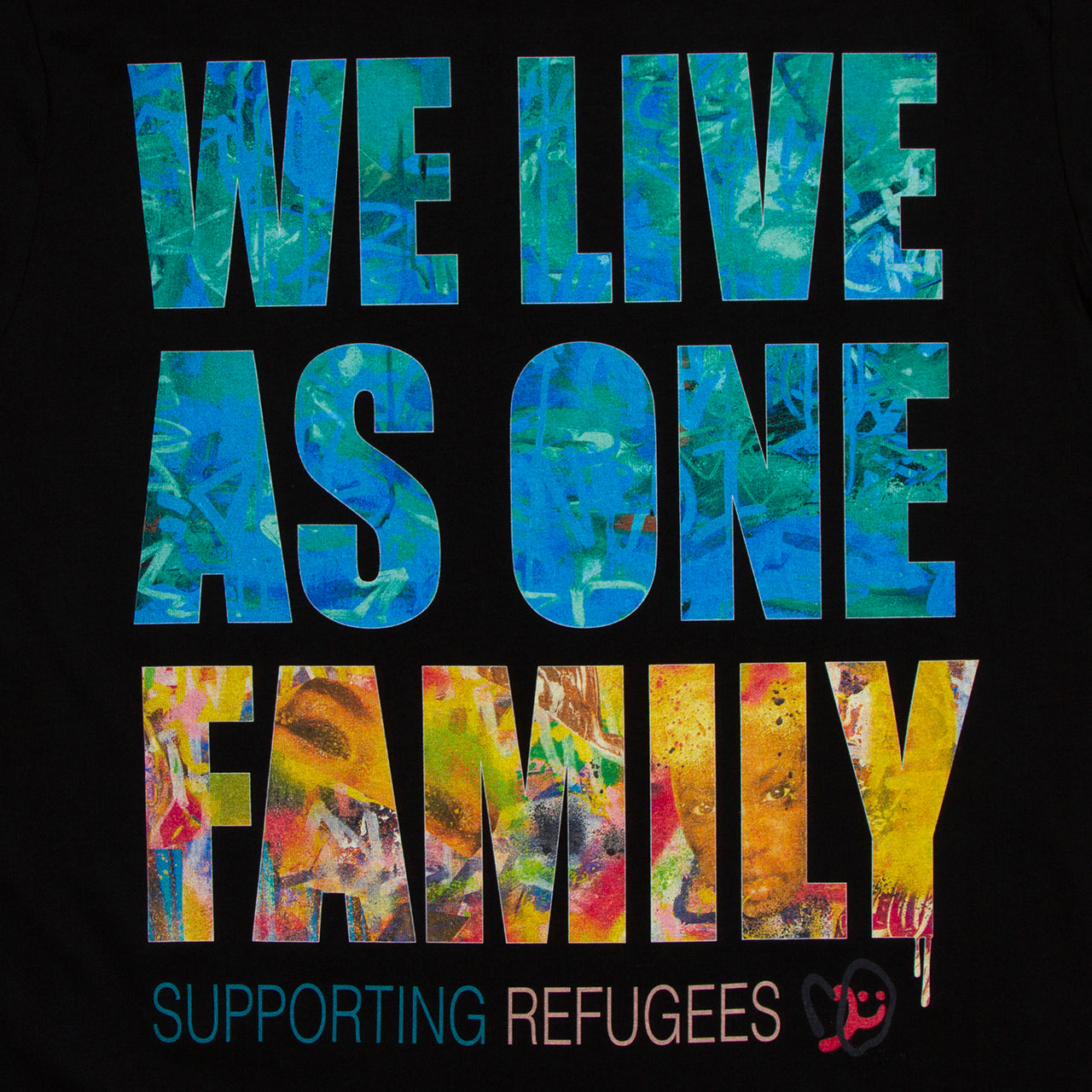 One Family Refugee Front Print - Tshirt - Black
